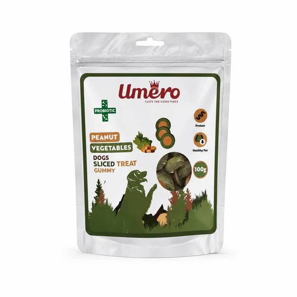 تشویقی اسلایسی پاستیلی سگ Umero طعم بادام زمینی و سبزیجات 100 گرم