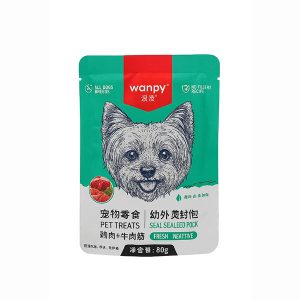 تشویقی توله سگ وانپی Wanpy با مرغ و تاندون گاو – 80 گرمی
