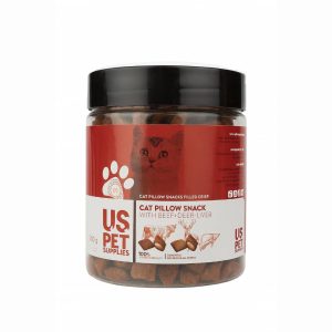 تشویقی گربه US PET مدل Pillow با طعم جگر گاو و گوزن – ۲۰۰ گرمی