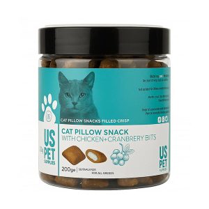 تشویقی گربه US PET مدل Pillow با مرغ و کرنبری مخصوص گربه‌های عقیم‌شده