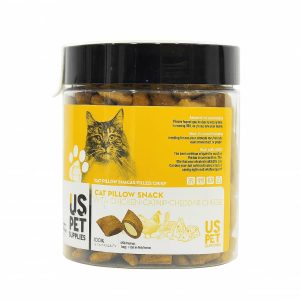 تشویقی گربه US PET مدل Pillow طعم مرغ، کت‌نیپ و پنیر چدار – ۲۰۰ گرم