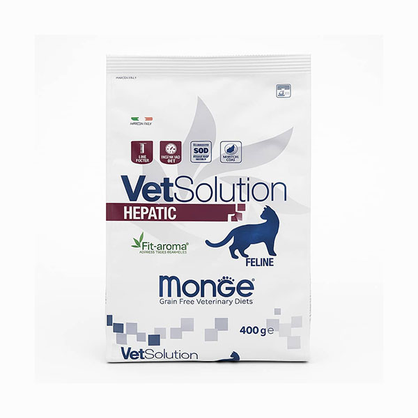 غذای خشک درمانی گربه مونژه VetSolution Hepatic مخصوص مشکلات کبدی ۴۰۰ گرمی