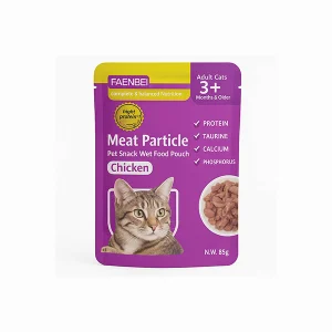 پوچ گربه بالغ FAENBEI مدل Meat Particle با طعم مرغ – 85 گرم