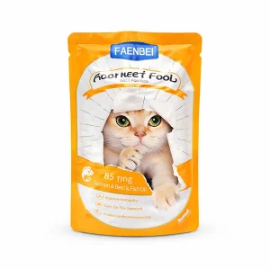 پوچ گربه فنبی طعم سالمون و گوشت گاو با روغن ماهی ۸۵ گرمی