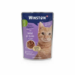 پوچ گربه وینستون با طعم گوشت شکار و اردک در ژله وزن ۱۰۰ گرم ‌