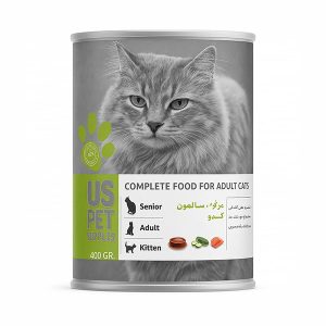 کنسرو گربه بالغ US Pet Supplies با طعم مرغ، کدو و سالمون – 400 گرمی