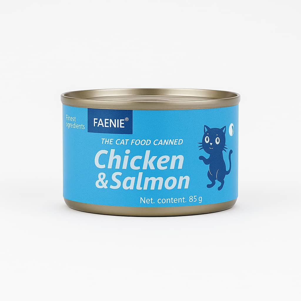 کنسرو گربه فنبی FAENIE طعم مرغ و سالمون (85 گرم)